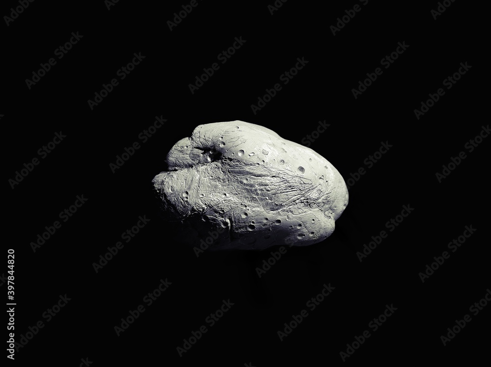 Naklejka premium Asteroid with craters in space with stars. Surface of the asteroid.