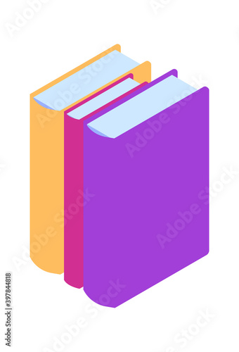 Isometric book icon, electronic library symbol, knowledge pictogram