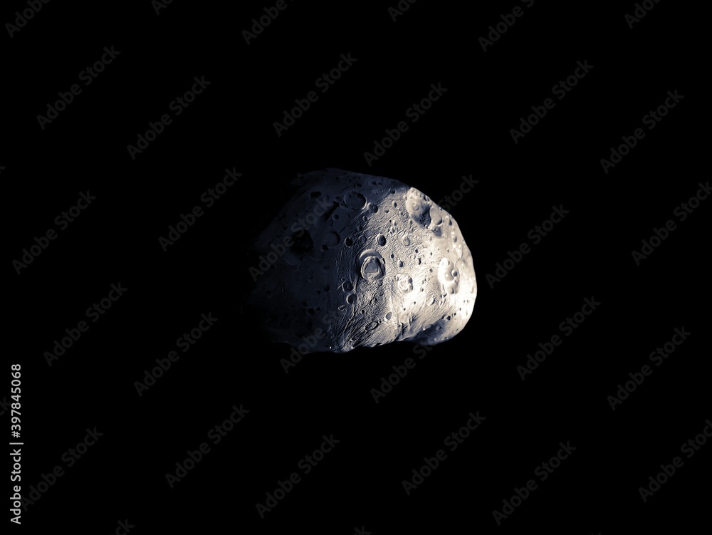 Asteroid with craters in space with stars. Surface of the asteroid. Asteroid with craters in space with stars. Surface of the asteroid.