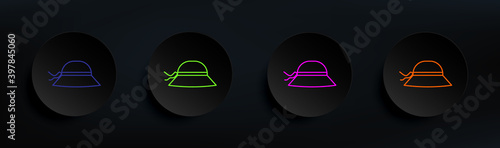 Women Hat dark badge color set. Simple thin line, outline vector of clothes icons for ui and ux, website or mobile application