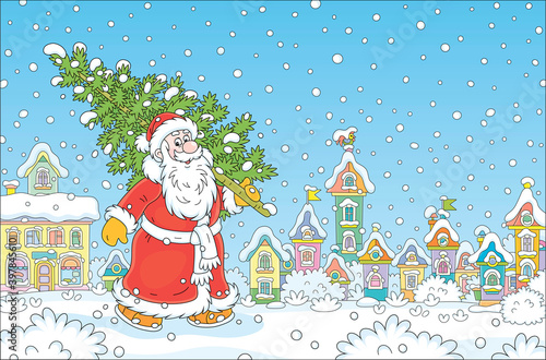 Santa Claus walking down a ...