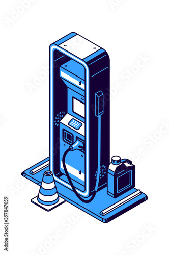 Gas station isometric icon, refueling with petrol or diesel symbol
