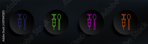 syringe for heroin dark badge color set. Simple thin line, outline vector of crime investigation icons for ui and ux, website or mobile application