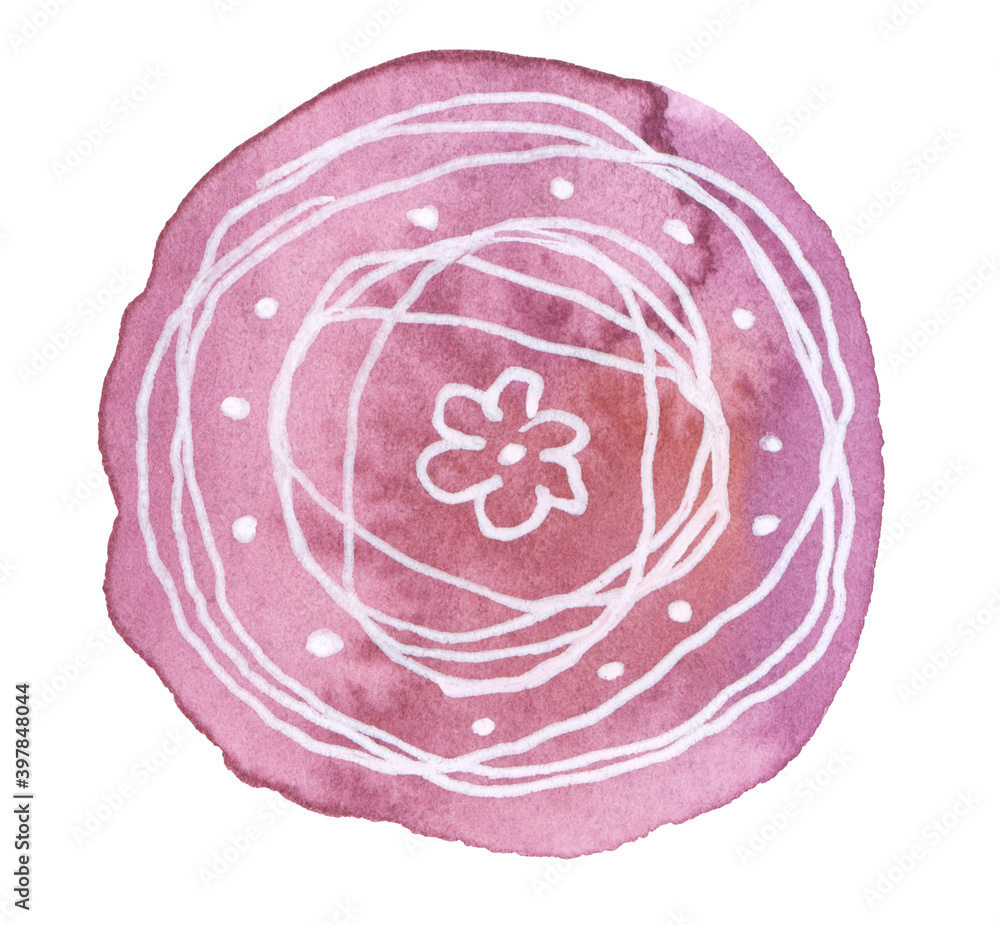Obraz premium Abstract bubble watercolor doodle circle blot painting. Texture paper. Isolated on white background..