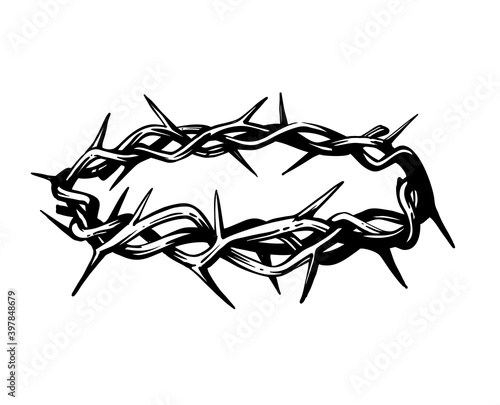 crown of thorns in sketch style on white background