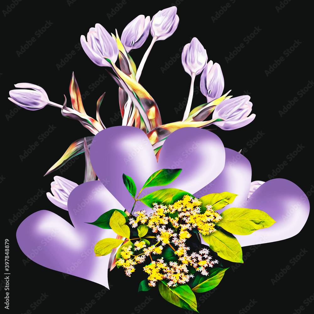 Naklejka premium Valentines day, colored bouquet, art template.
