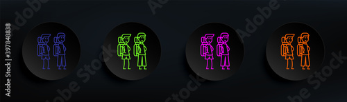 classmates dark badge color set. Simple thin line, outline vector of friendship icons for ui and ux, website or mobile application