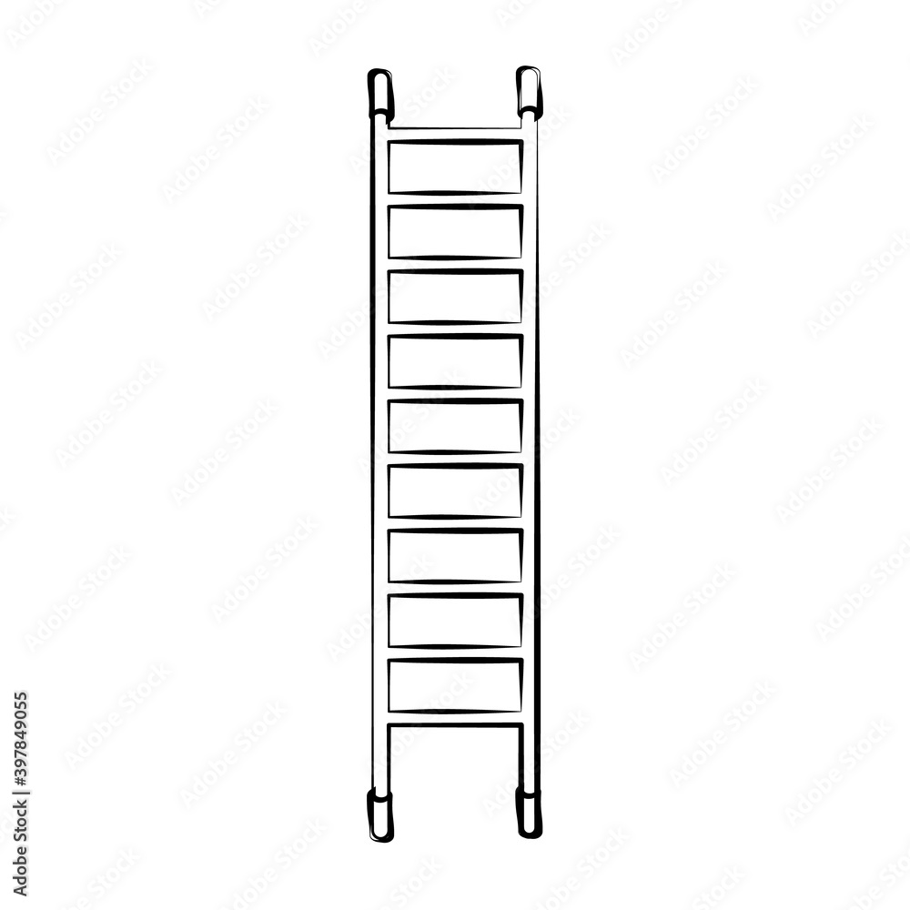High black and white wooden icon of a fiberglass dielectric ladder with steps for elevation. Construction tool High black and white wooden icon of a fiberglass dielectric ladder with steps for elevation. Construction tool