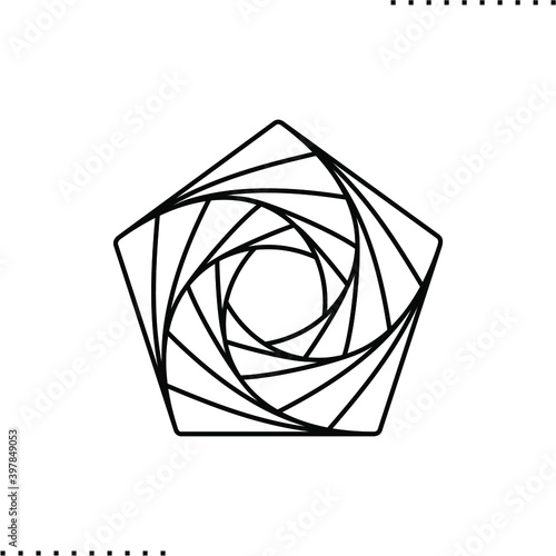 pentagonal spiral, mathematical figure vector icon in outlines