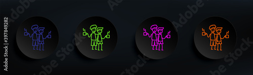 friends drink coffee dark badge color set. Simple thin line, outline vector of friendship icons for ui and ux, website or mobile application