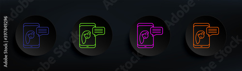 chatting with friend dark badge color set. Simple thin line, outline vector of friendship icons for ui and ux, website or mobile application