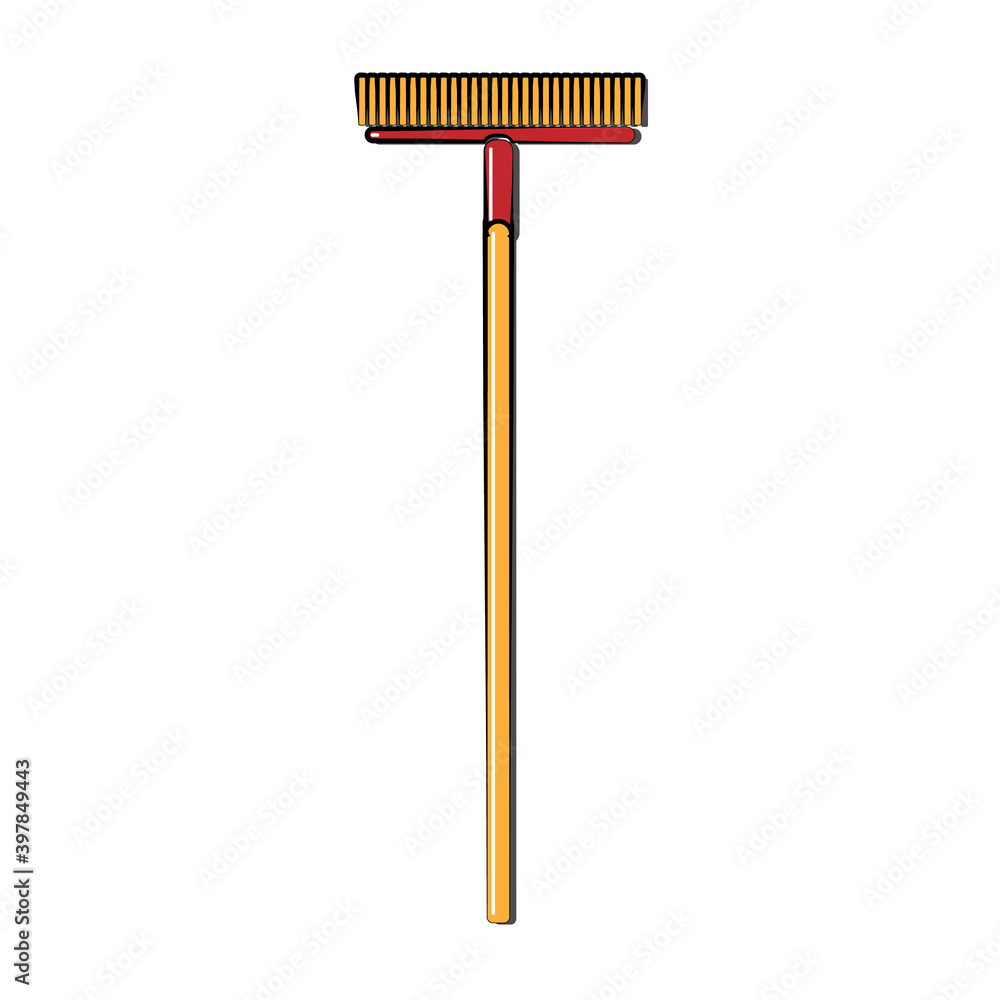 Construction crane-yellow icon of a long mop, brushes with a wooden handle designed for cleaning, washing floors. Construction tool. illustration Construction crane-yellow icon of a long mop, brushes with a wooden handle designed for cleaning, washing floors. Construction tool. illustration
