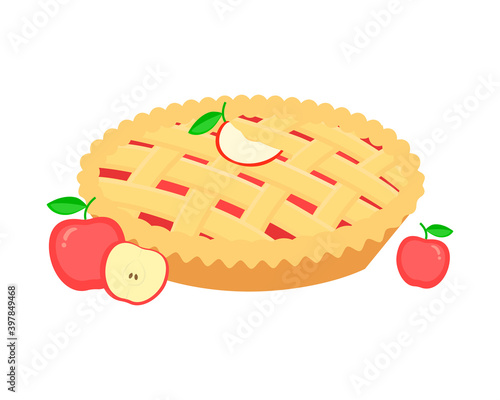Vector illustration of apple pie on a white background.