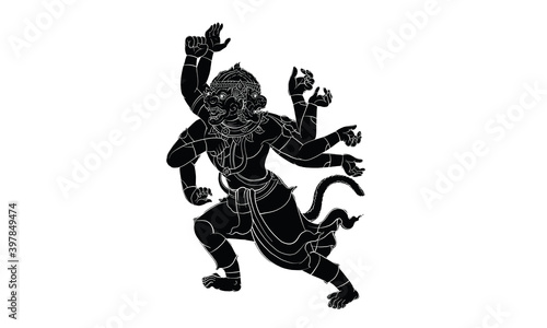 Hanuman  Thai traditional backdrop  Thai traditional painting in temple  vector