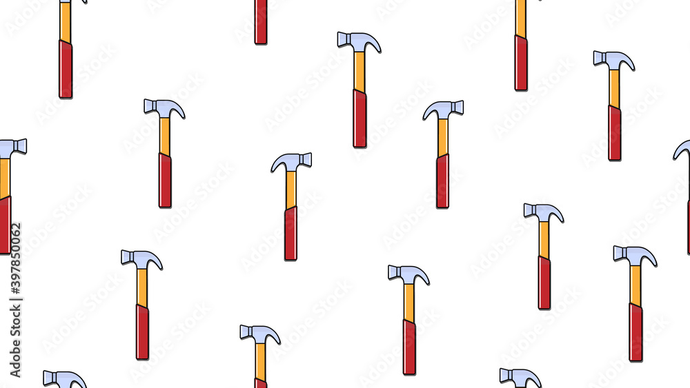 Texture, seamless pattern of metal red plumbing construction repair hammers for hammering nails on a white background. illustration Texture, seamless pattern of metal red plumbing construction repair hammers for hammering nails on a white background. illustration