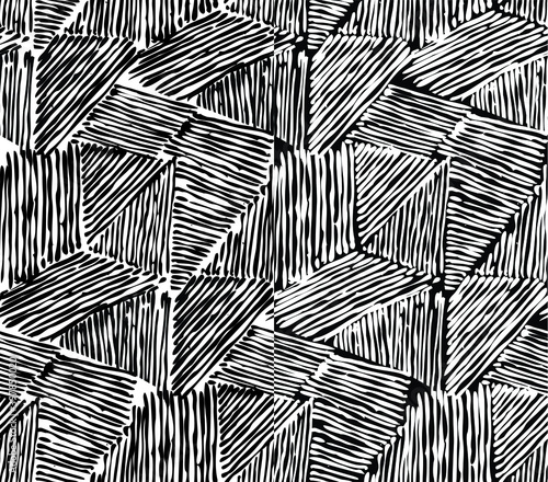 Monochrome pattern with scribble hand drawn triangles. Vector fashion texture in black and white colors for textile, wrapping paper, cover, surface, wallpaper, background