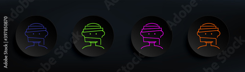 Halloween mummy head dark badge color set. Simple thin line, outline vector of halloween icons for ui and ux, website or mobile application