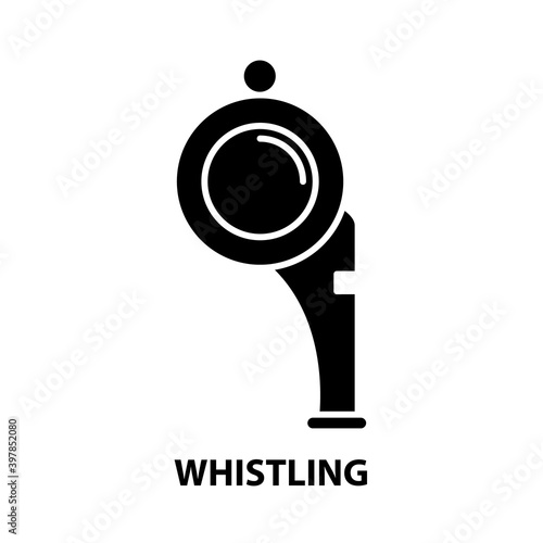 whistling icon, black vector sign with editable strokes, concept illustration