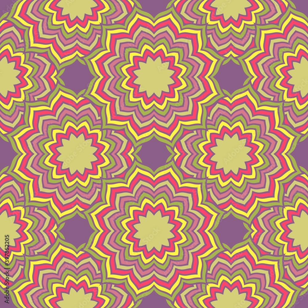 Seamless pattern with hand drawn mandala. Vector illustration isolated on colored background. For interior design, wallpaper, packaging, posters, cards.