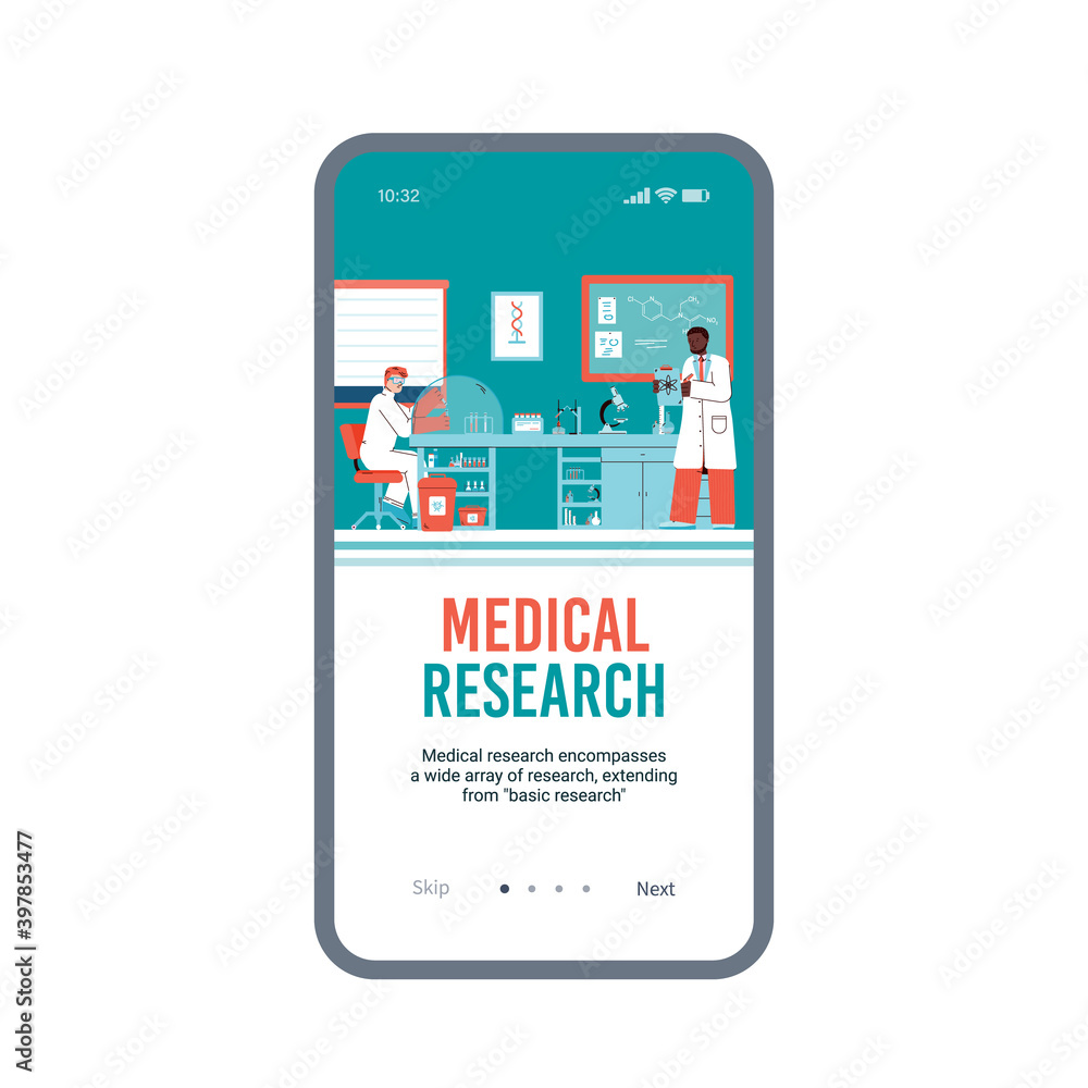 Medical laboratory researchers start onboarding page design with scientists cartoon characters, flat vector illustration. Experimental medicine and laboratory analysis. Medical laboratory researchers start onboarding page design with scientists cartoon characters, flat vector illustration. Experimental medicine and laboratory analysis.
