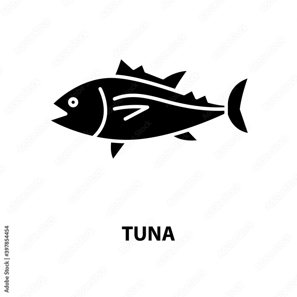Obraz premium tuna symbol icon, black vector sign with editable strokes, concept illustration