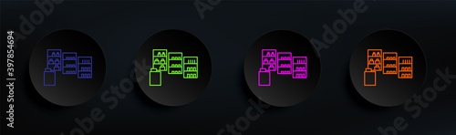 shop with counters dark badge color set. Simple thin line, outline vector of mall shopping center icons for ui and ux, website or mobile application