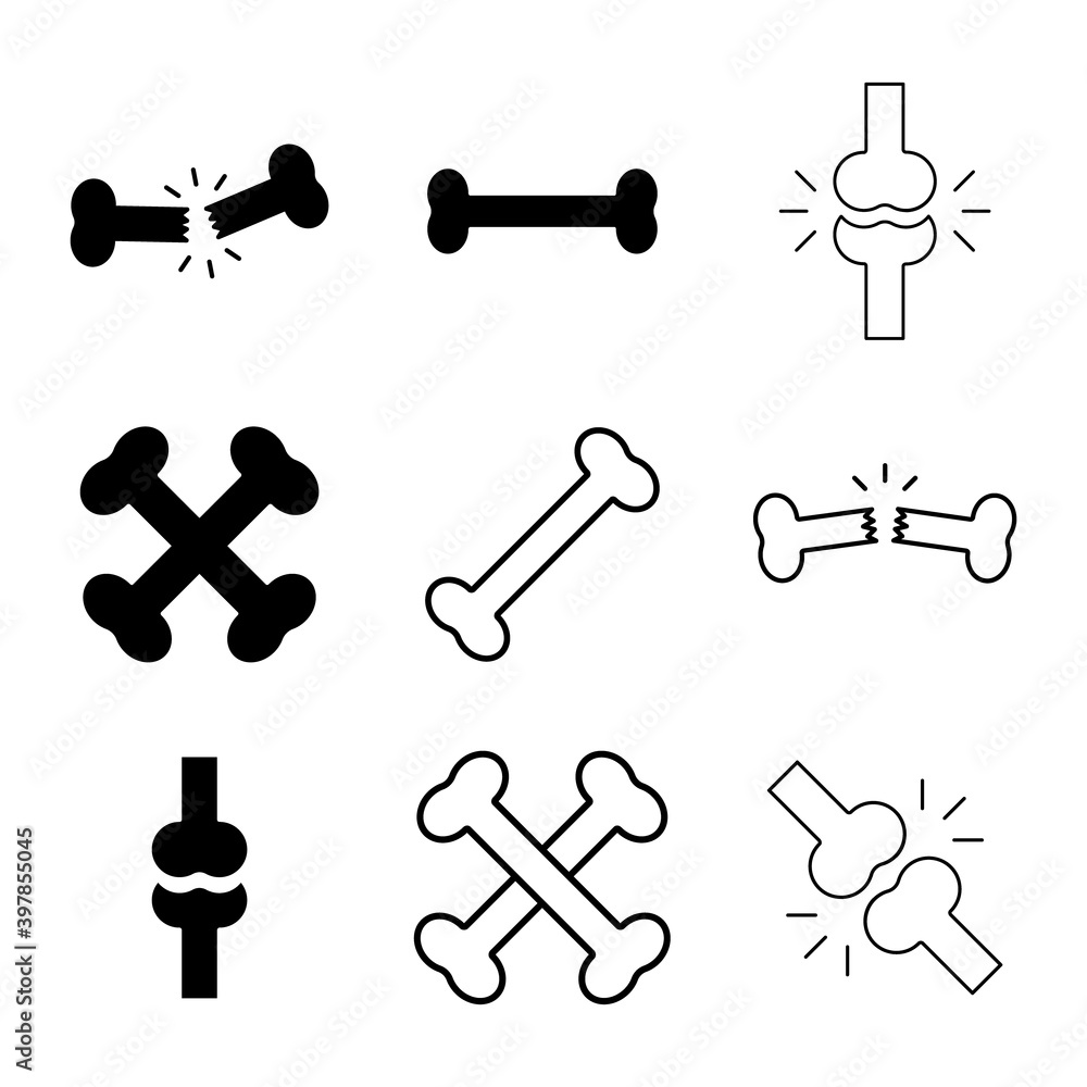 Bones collection. Bone icon set. Vector illustration isolated on white. Bones collection. Bone icon set. Vector illustration isolated on white.