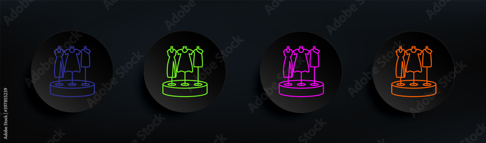 showcase with dresses dark badge color set. Simple thin line, outline vector of mall shopping center icons for ui and ux, website or mobile application showcase with dresses dark badge color set. Simple thin line, outline vector of mall shopping center icons for ui and ux, website or mobile application