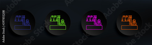 saleswoman of clothes dark badge color set. Simple thin line, outline vector of mall shopping center icons for ui and ux, website or mobile application