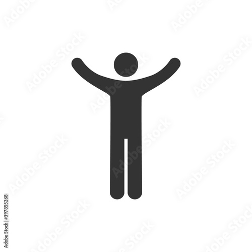 Success man icon. Person with raised hands. Winner sign silhouette. Successful businessman concept. Athletic people concept. Healthy lifestyle symbol. Vector illustration isolated