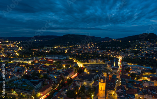 Cityscape over jena in the night from a tower at downtown