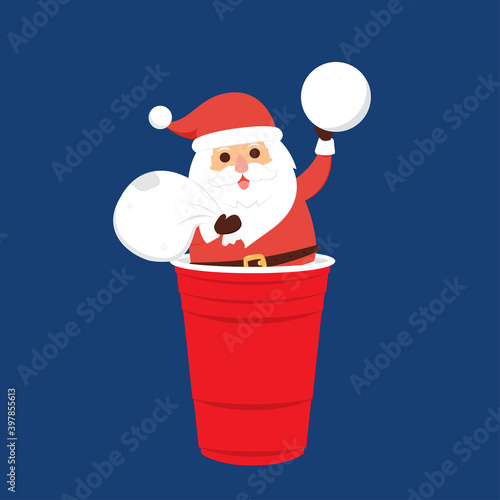 Santa Claus cartoon vector. Santa character design. Red beer cup vector. Beer pong.