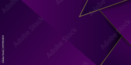 Luxurious purple and golden overlap layer background. Purple card with vintage pattern and golden triangle