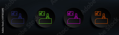 cash desk fast food dark badge color set. Simple thin line, outline vector of mall shopping center icons for ui and ux, website or mobile application