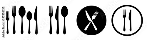 Vector cutlery set. Fork, knife. Flat style.