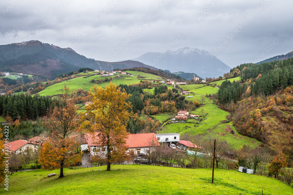 autumn scene of aramaio valley, basque country autumn scene of aramaio valley, basque country