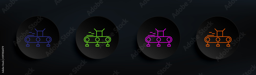 conveyor dark badge color set. Simple thin line, outline vector of manufacturing icons for ui and ux, website or mobile application
