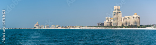 Panorama of Waldorf Astoria in Ras al Khaimah, United Arab Emirates (UAE) with the sea and beach in view photo