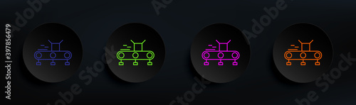conveyor dark badge color set. Simple thin line, outline vector of manufacturing icons for ui and ux, website or mobile application