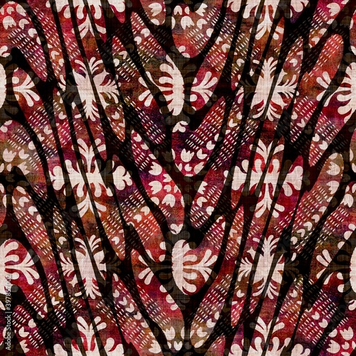 Seamless dark chevron stripe block print background. Boho ethnic soft furnishing fabric style. Tie dye decorative zig zag motif pattern textile. Grunge winter blur raster jpg swatch all over print.