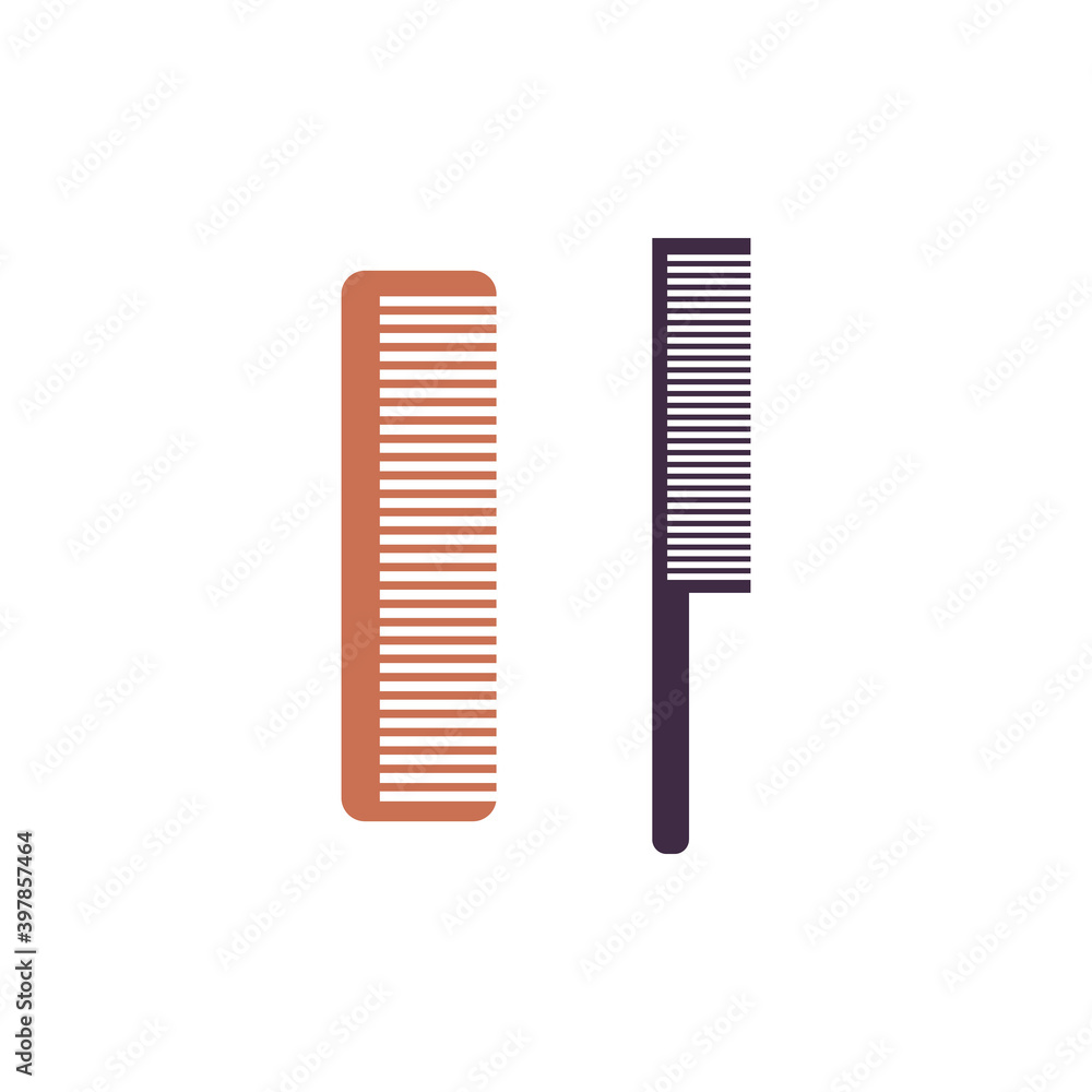 Professional barber or hairdresser tools the hair combs with and without handle, flat vector illustration isolated on white background. Hair comb or brush simple icons. Professional barber or hairdresser tools the hair combs with and without handle, flat vector illustration isolated on white background. Hair comb or brush simple icons.