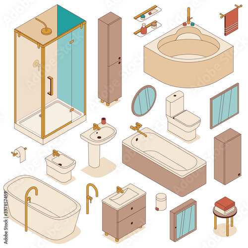 Set of bathroom furniture for interior design