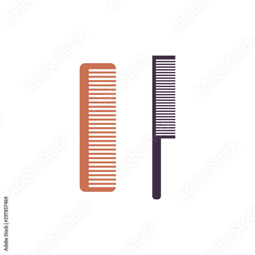 Professional barber or hairdresser tools the hair combs with and without handle, flat vector illustration isolated on white background. Hair comb or brush simple icons.