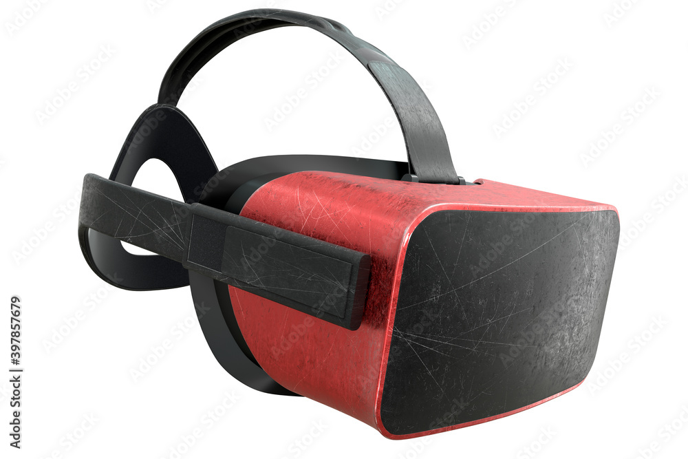 Conceptual used virtual reality glasses with scratches isolated on white Conceptual used virtual reality glasses with scratches isolated on white