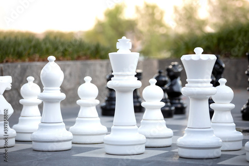 Canvas Print giant chess white pieces outdoors