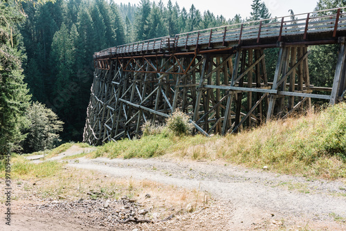 Kinsol Trestle or Koksilah River Trestle, a historic wooden railway trestle in Shawnigan lake on Vancouver Island, British Columbia, Canada photo