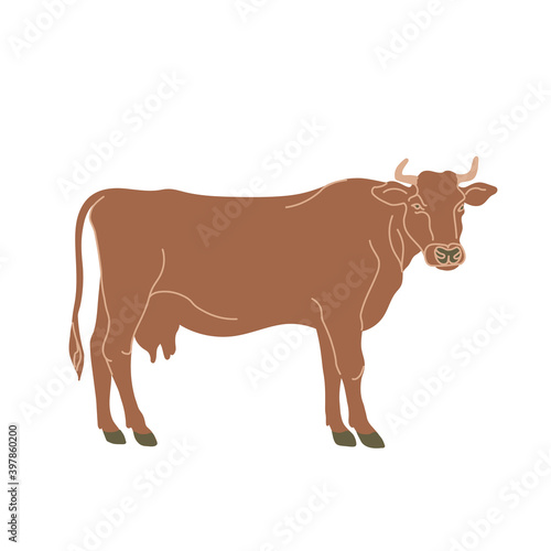 Cow in colored flat style. For logo, icons, emblems, template, badges. Vector illustration