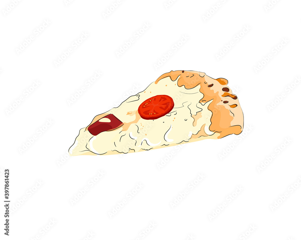 Vector illustration of a slice of pizza on a white background. Vector illustration of a slice of pizza on a white background.
