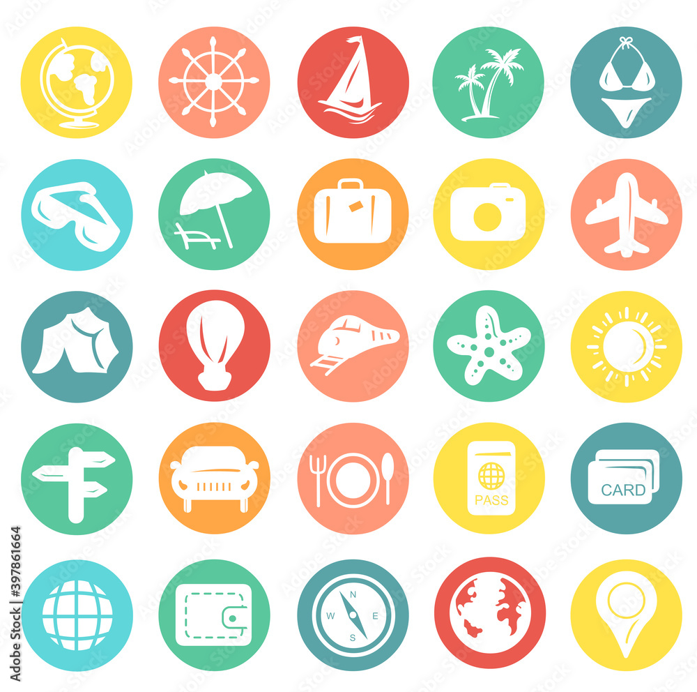 Flat-icons-travel-and-tourism icons vector