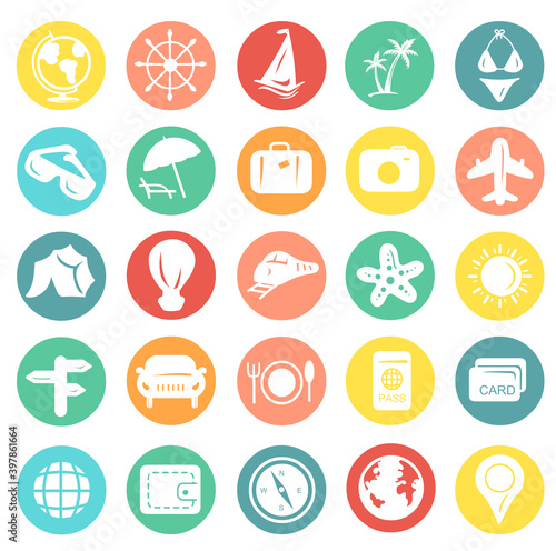 Flat-icons-travel-and-tourism icons vector